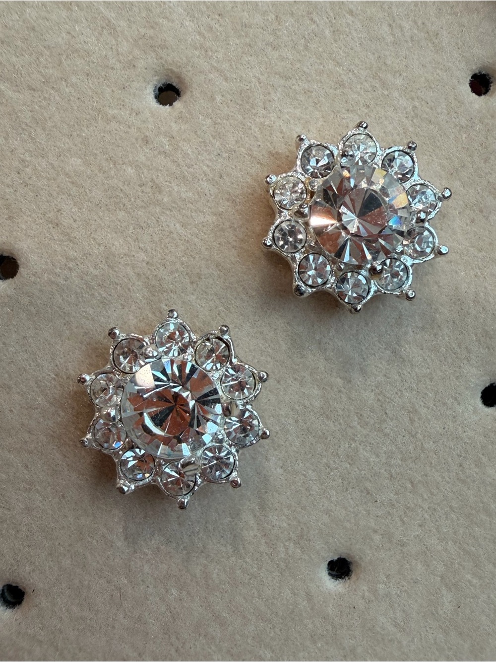 Vintage Signed Roman Crystal Halo Flower Stud Earrings